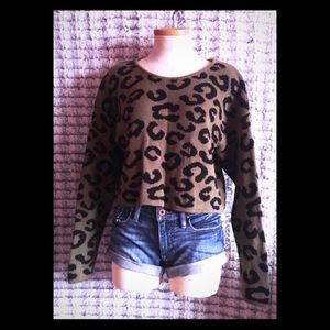 Kensie Girl Leopard Cropped Sweater